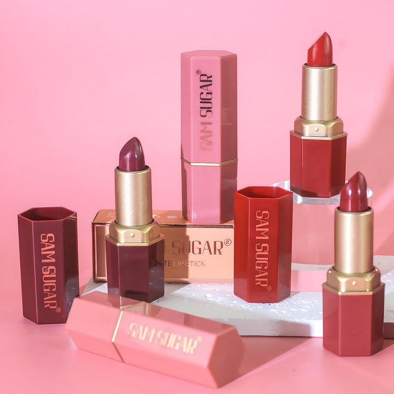 Batom Matte SAM SUGAR - 6 Cores, Longa Duração e à Prova d'Água